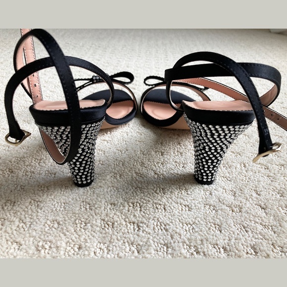 NWOB J. Crew Made-in-Italy Crystal Bow Heels in Black Satin - 9 - Picture 3 of 7